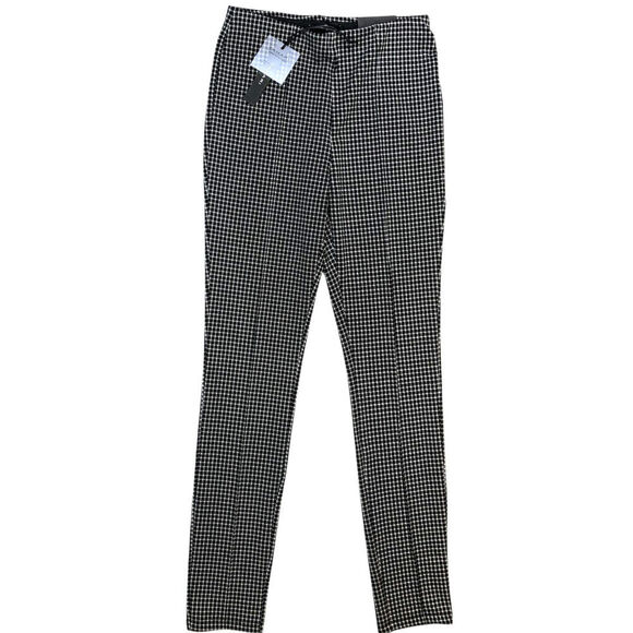 TAHARI NWT Seam Front Pull-On Pant Black White Shepherd Check Plaid Preppy S